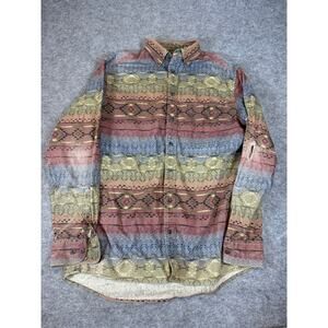 Vtg 90s Cabela's Deerskin Soft Chamois Aztec Button Up Shirt Mens M Tall Multi